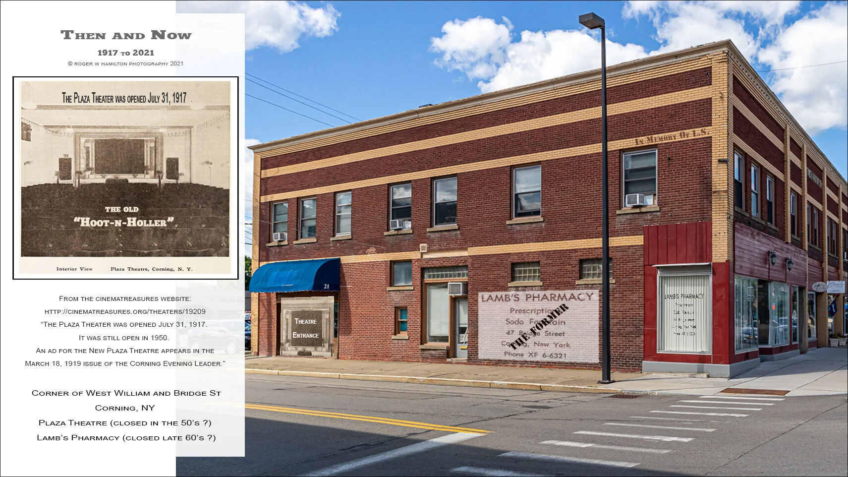 The former Plaza Theater and Lamb’s Pharmacy