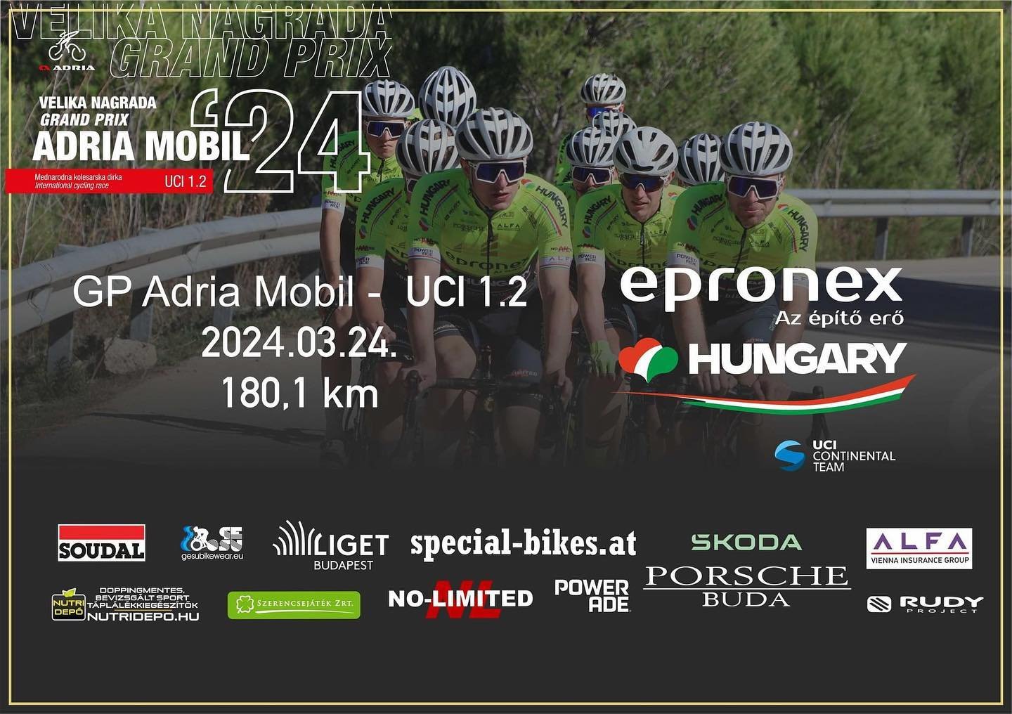 Our next race will be GP Adria UCI 1.2; start is at 12:30.
There will be also a live streaming: https://www.adria-mobil-cycling.com/sl

Our riders will be: &Aacute;d&aacute;m Karl, Bal&aacute;zs R&oacute;zsa, Zsolt Istlstekker, Gergő Orosz, Byron Mun