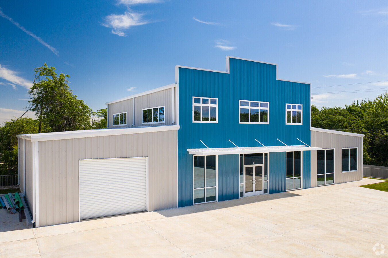 Exterior design for four prefabricated commercial buildings in Manchaca, Texas