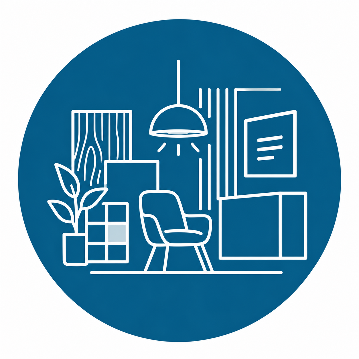 Graphic representing commercial interior design, furniture, lighting, materials, finishes, and design selections.