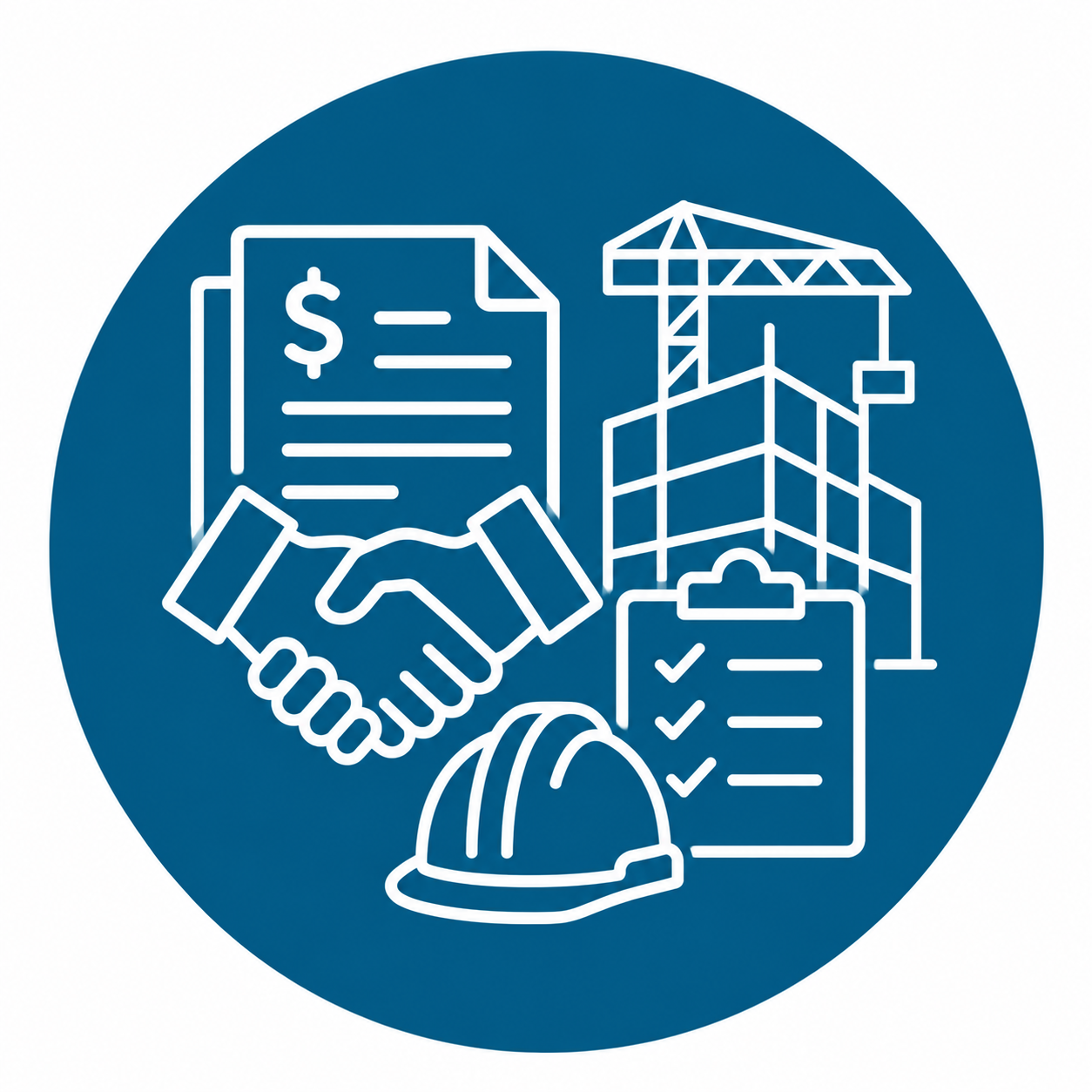 Graphic representing commercial bidding, proposal review, contractor selection, and negotiation.