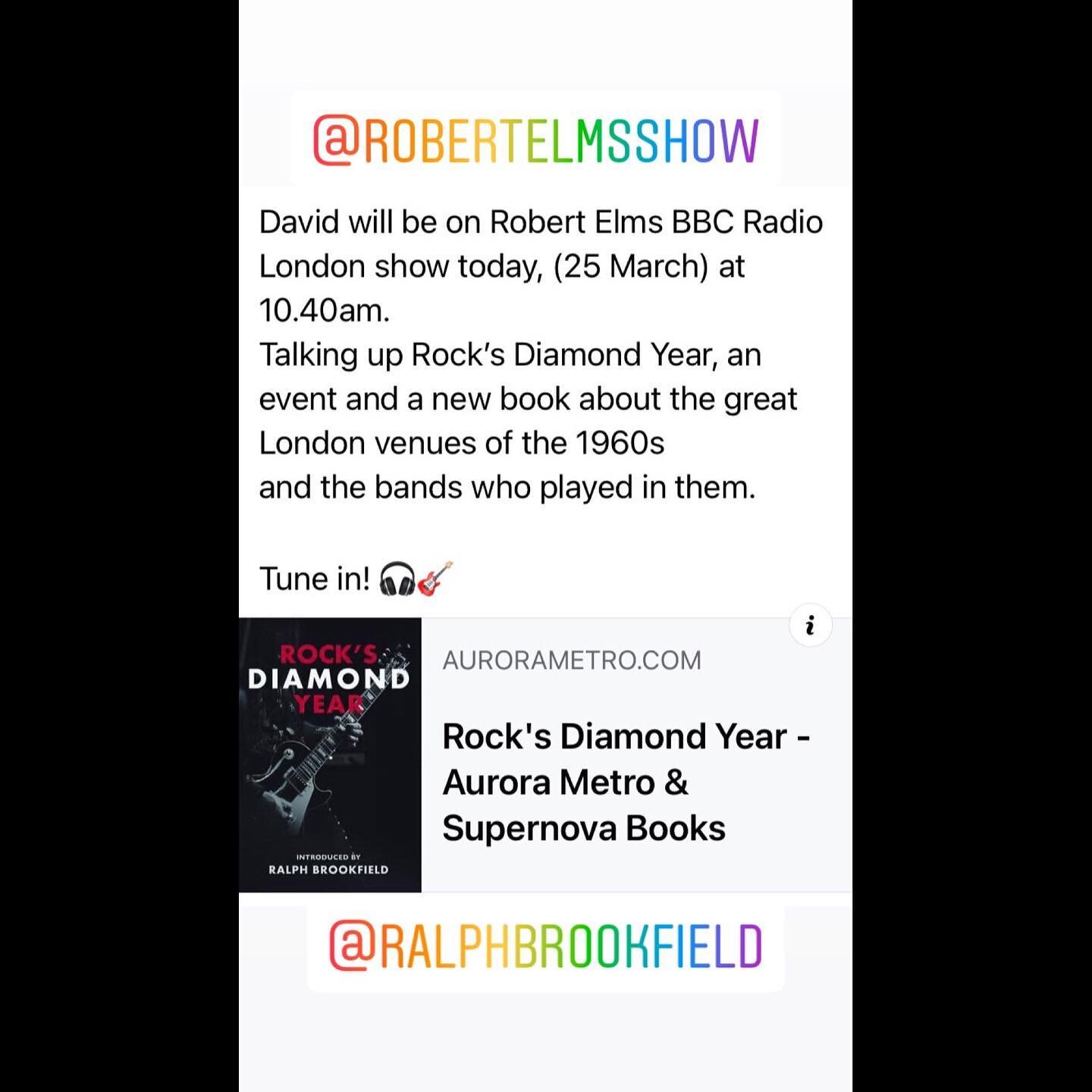 #TODAY! Tune in to @robertelmsshow at 11.30 (so you don&rsquo;t miss it!) 

*
*
*
*
*
#rocksdiamondyear #writers #rocknroll #musicvenues #london #1962 #60yearson #therollingstones #ericclapton #thewho #cream  #theyardbirds 
#itsonlyrocknrollbutilikei