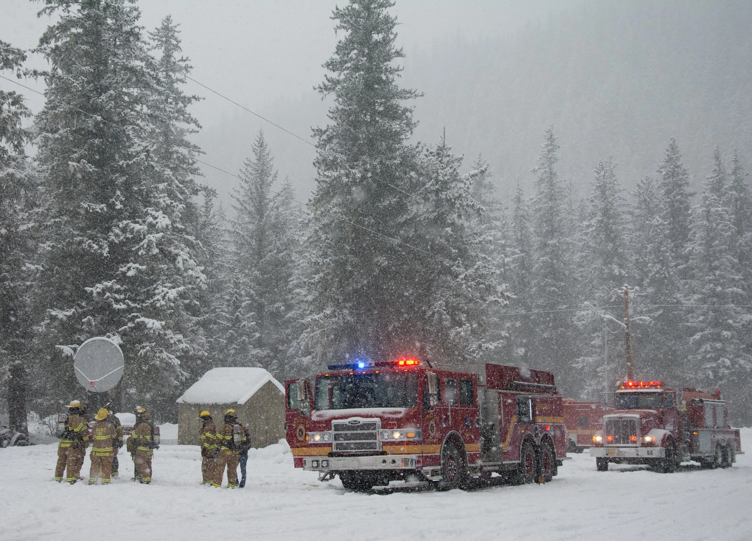 Fire trucks and snow