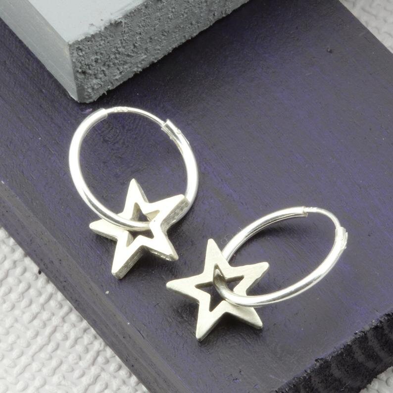 Sterling Silver Star Hoops