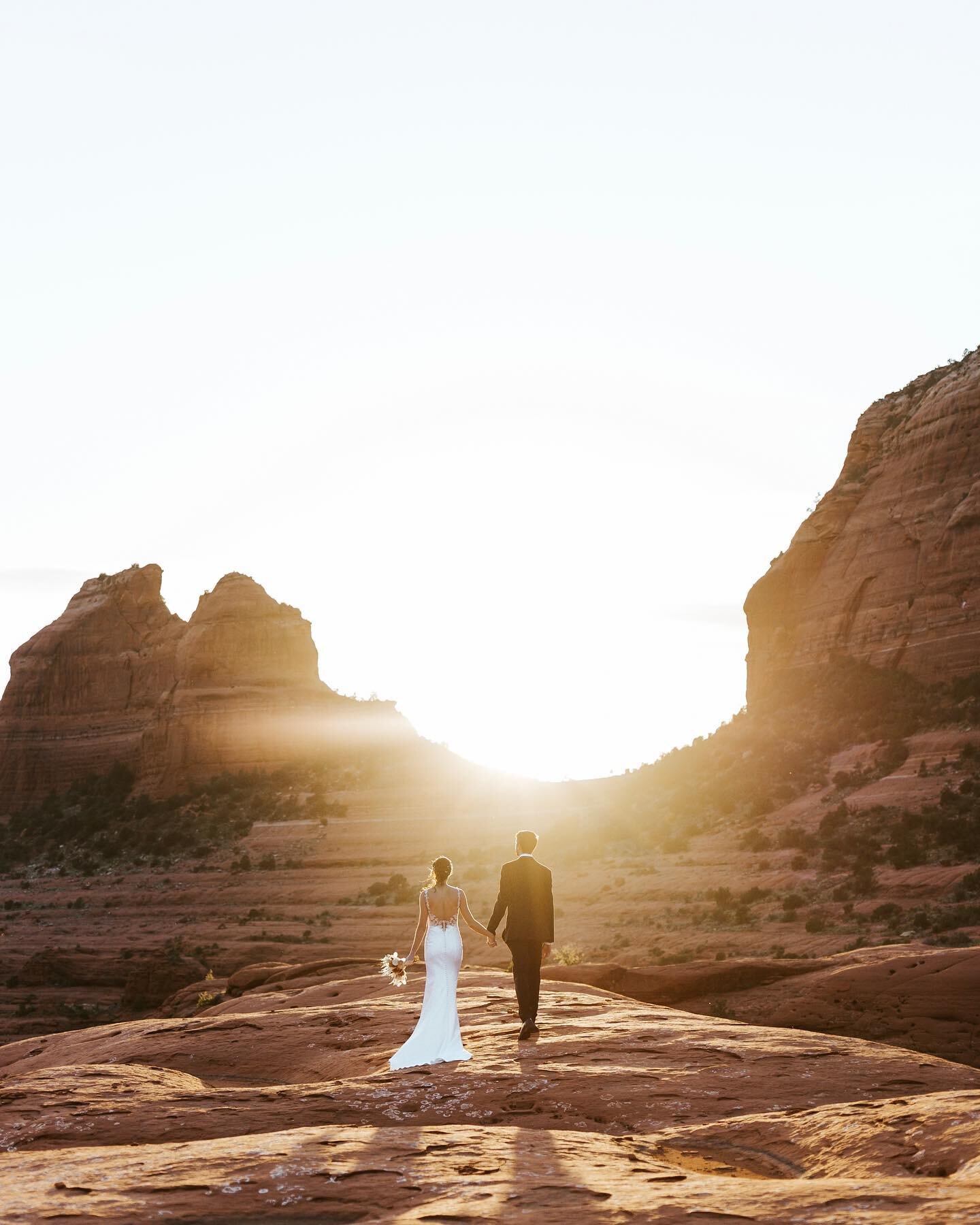 Chelsie &amp; Brandt had this whole spot to themselves on their elopement day in Sedona. While Sedonie can get pretty busy, there are still plenty of spots to get away from crowds and say your vows in private surronded by the res rocks. Their day was
