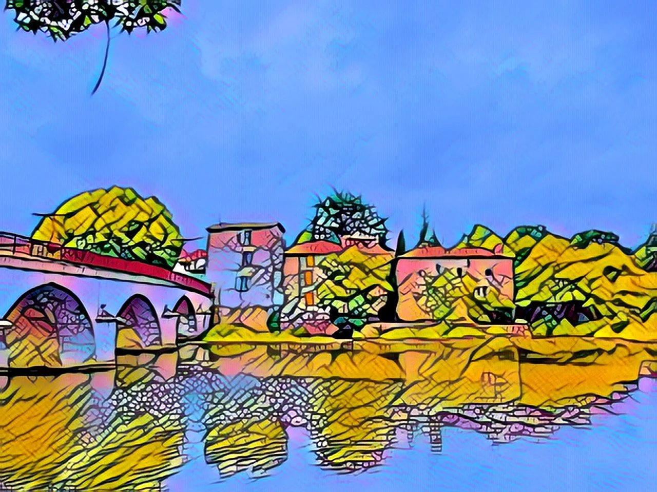 Quissac bridge blue art photo.JPG