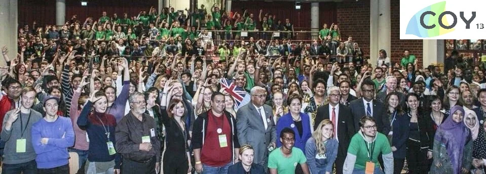 COY13 Stands in Solidarity for Climate Action with Fiji PM & COP23 President Frank Bainamamara, Exec. Secretary Patricia Espinosa, and UNFCCC Focal Point on Education & Youth, Adriana Valenzuela.