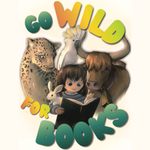 Go Wild for Books with animals surrounding a child reading a book