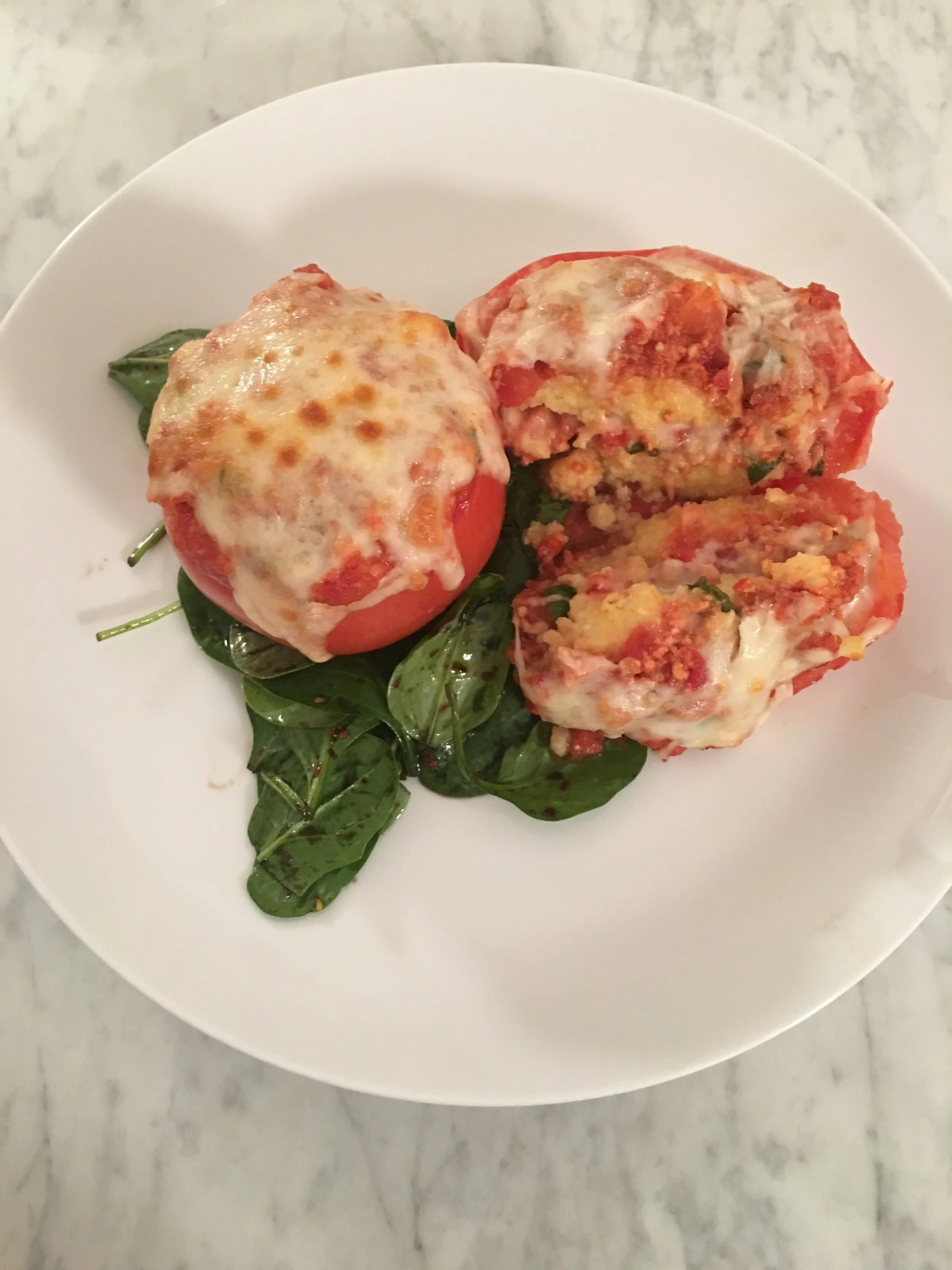 Stuffed Tomatoes with Cheesy Polenta and Ragu