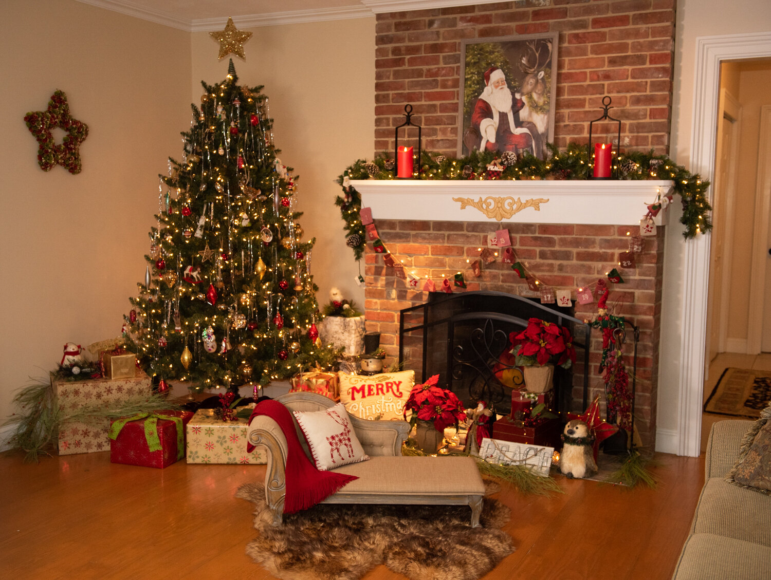 Our Relaxation Room doubles as a holiday set with fireplace for Mini Sessions each November.