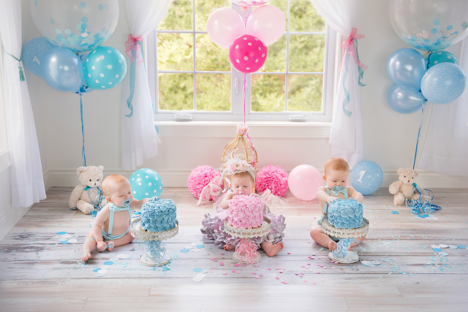 Our large light-filled studio was perfect for a triplet's Cake Smash!