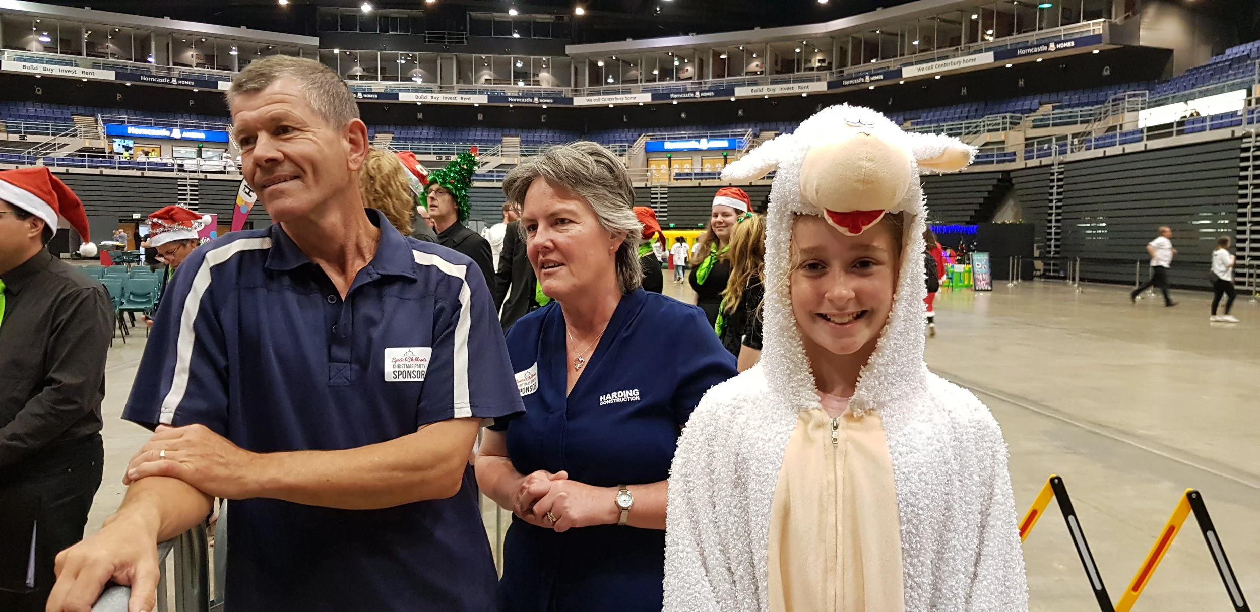 Brendan and Adele Fogarty wait for instructions with Elizabeth Harding (aka Lambchops)