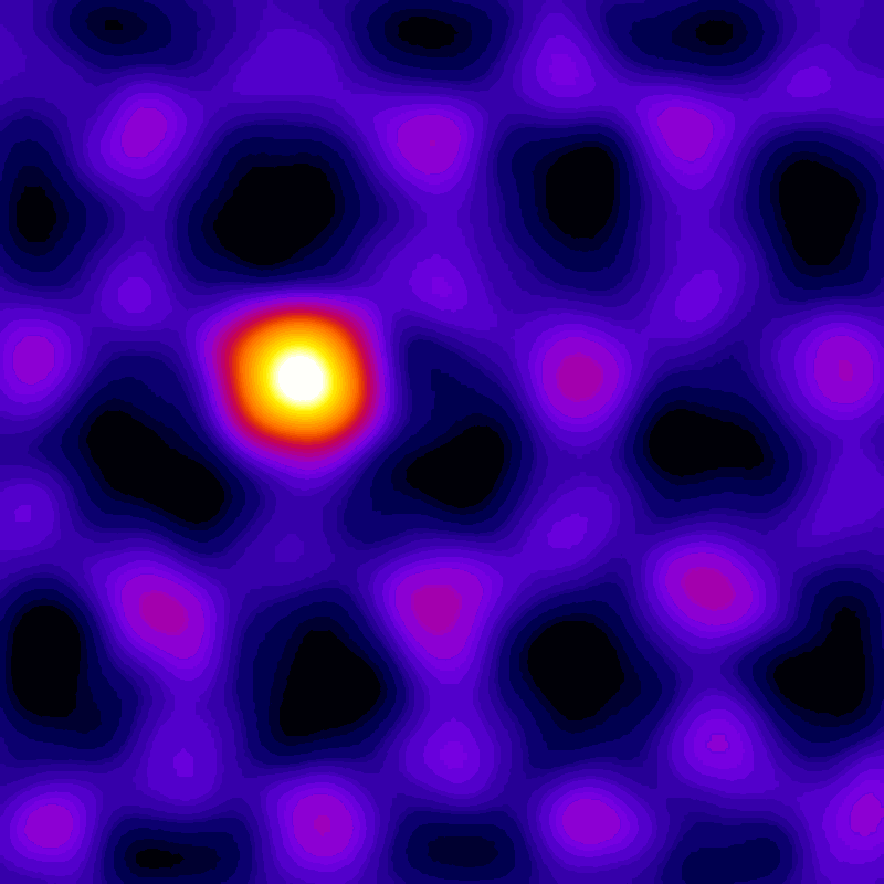 A silicon impurity is moved around inside a hexagonal graphene lattice using the focused electron beam of a scanning transmission electron microscope. Atoms could be manipulated at the rate of around four jumps per minute.