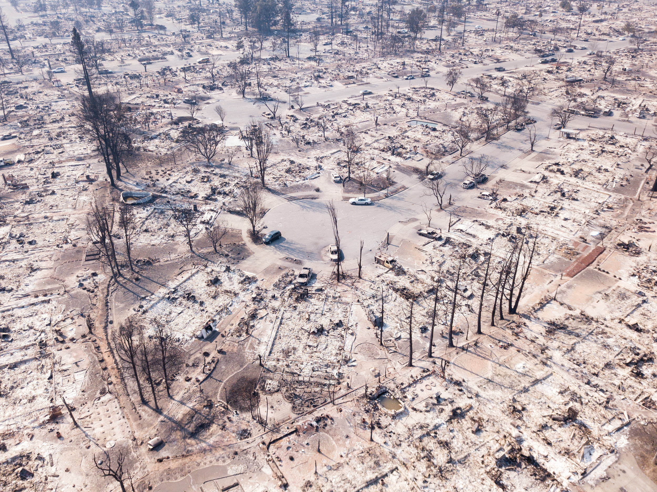  The remains of homes in the Coffey Park neighborhood are seen from the air in Santa Rosa, California 