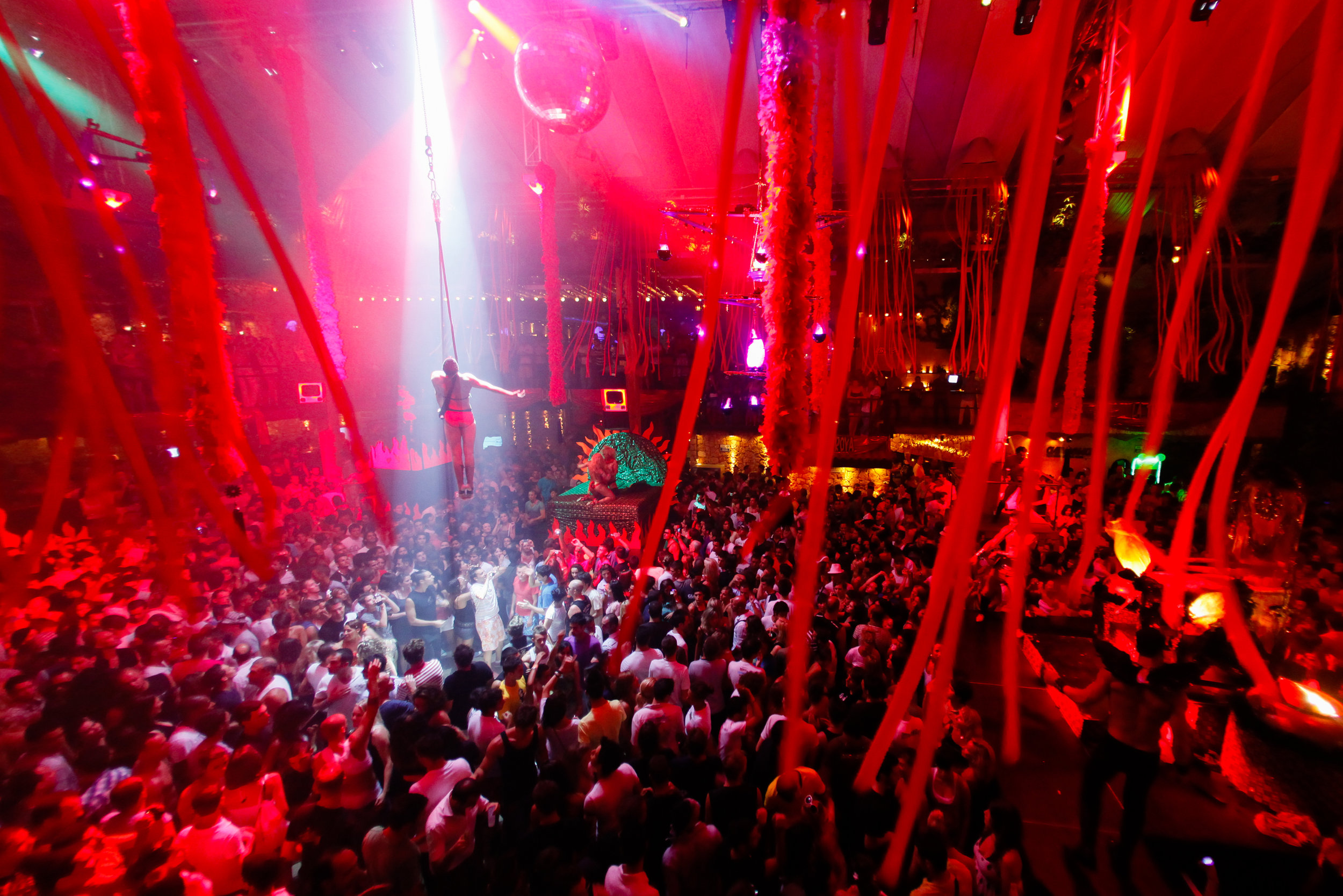  An aerial artist performs at Amnesia in Ibiza, Spain 