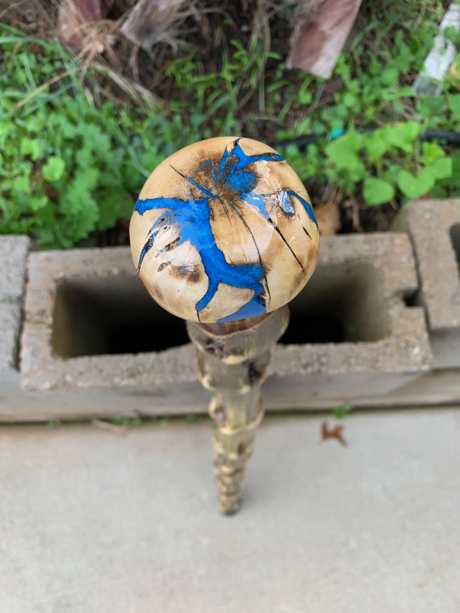 35'' White Widow walking cane with colored epoxy in the handle