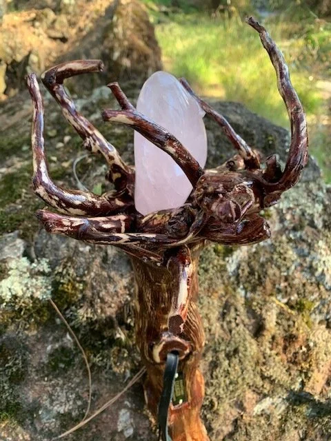 53'' Cookies walking staff with rose quartz crystal