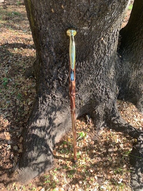 36'' White Widow walking cane with a brass hame handle