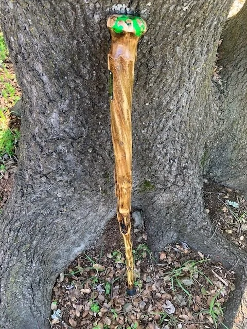 34'' Durban Poison walking cane with green inlaid epoxy