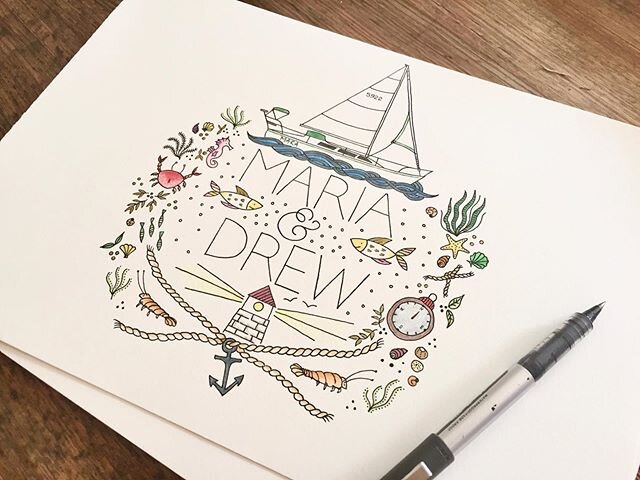 Throwback Thursday! ⛵️ Here&rsquo;s one of my first custom artworks. It was hand drawn for Tom&rsquo;s parents and it features their beloved yacht Mara ⚓️🌊 Add a couple of sea creatures and there you have a cute lil number which now hangs in their k