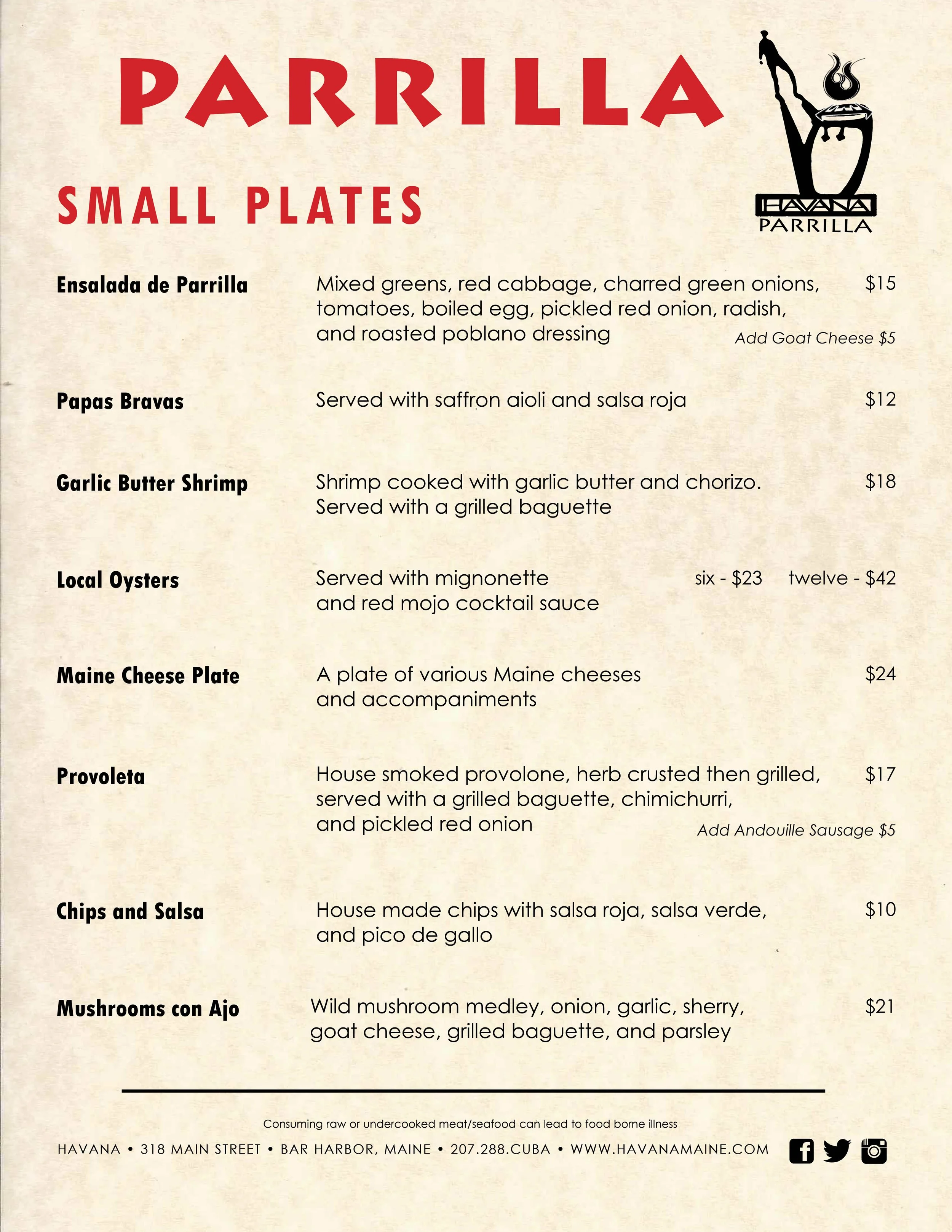 Parrilla Menu — Havana