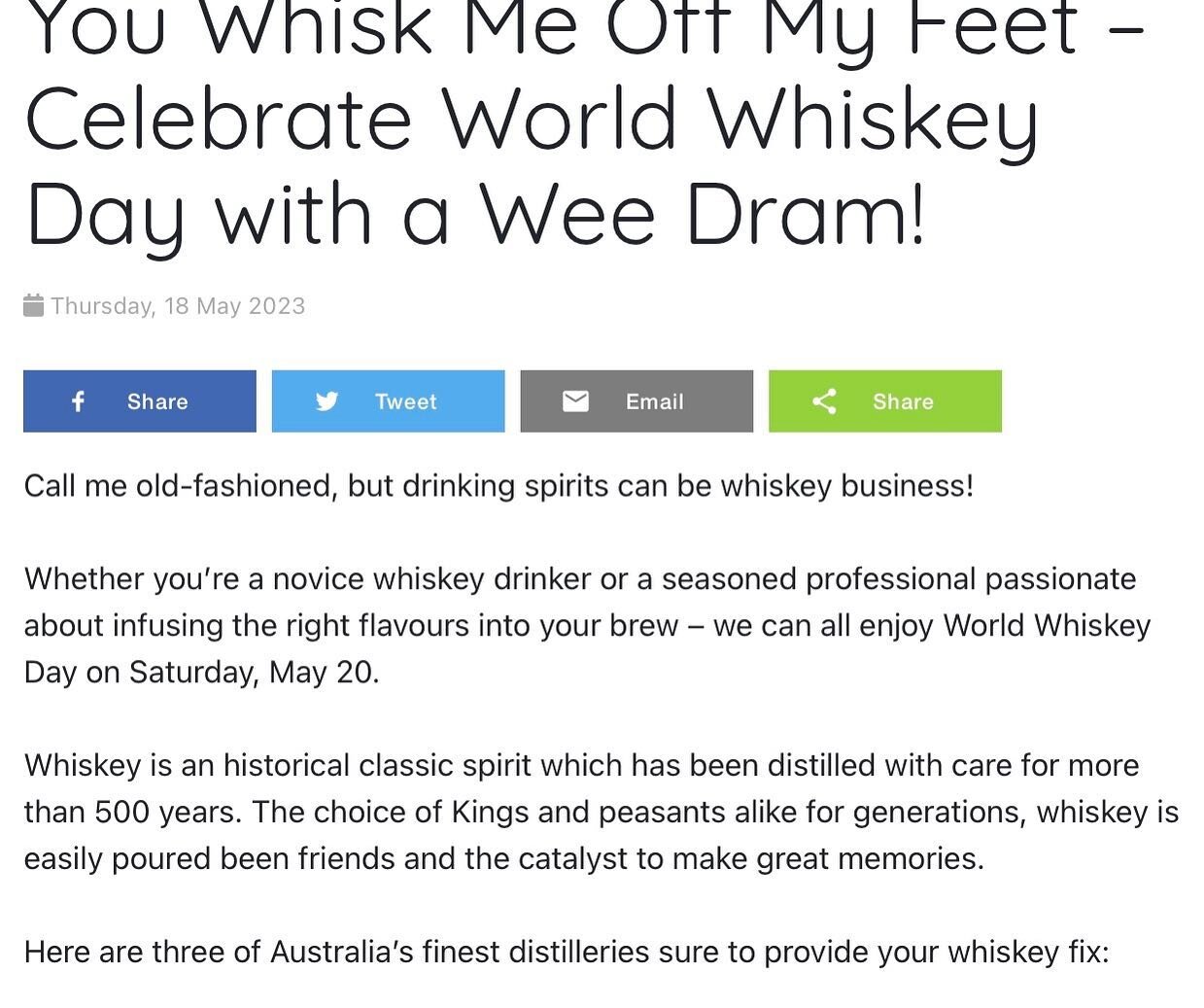 Fun little feature from the Australian Good Food Guide this morning! Give it a read and visit our profile on their website! #AGFG  #AGFGrecommended  https://www.agfg.com.au/article/you-whisk-me-off-my-feet-celebrate-world-whiskey-day-with-a-wee-dram