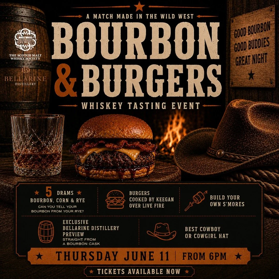 NEW EVENT | BOURBON &amp; BURGERS
A Match Made In The Wild West.

The @smws_aus is riding back into Bellarine Distillery for a night of bold bourbons, spicy ryes, flame-cooked burgers and campfire vibes.

On Thursday June 11 from 6pm, join SMWS ROW D