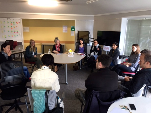 Sarina Pearson leads a storycircle with a group of participants in her digital visual workshop.