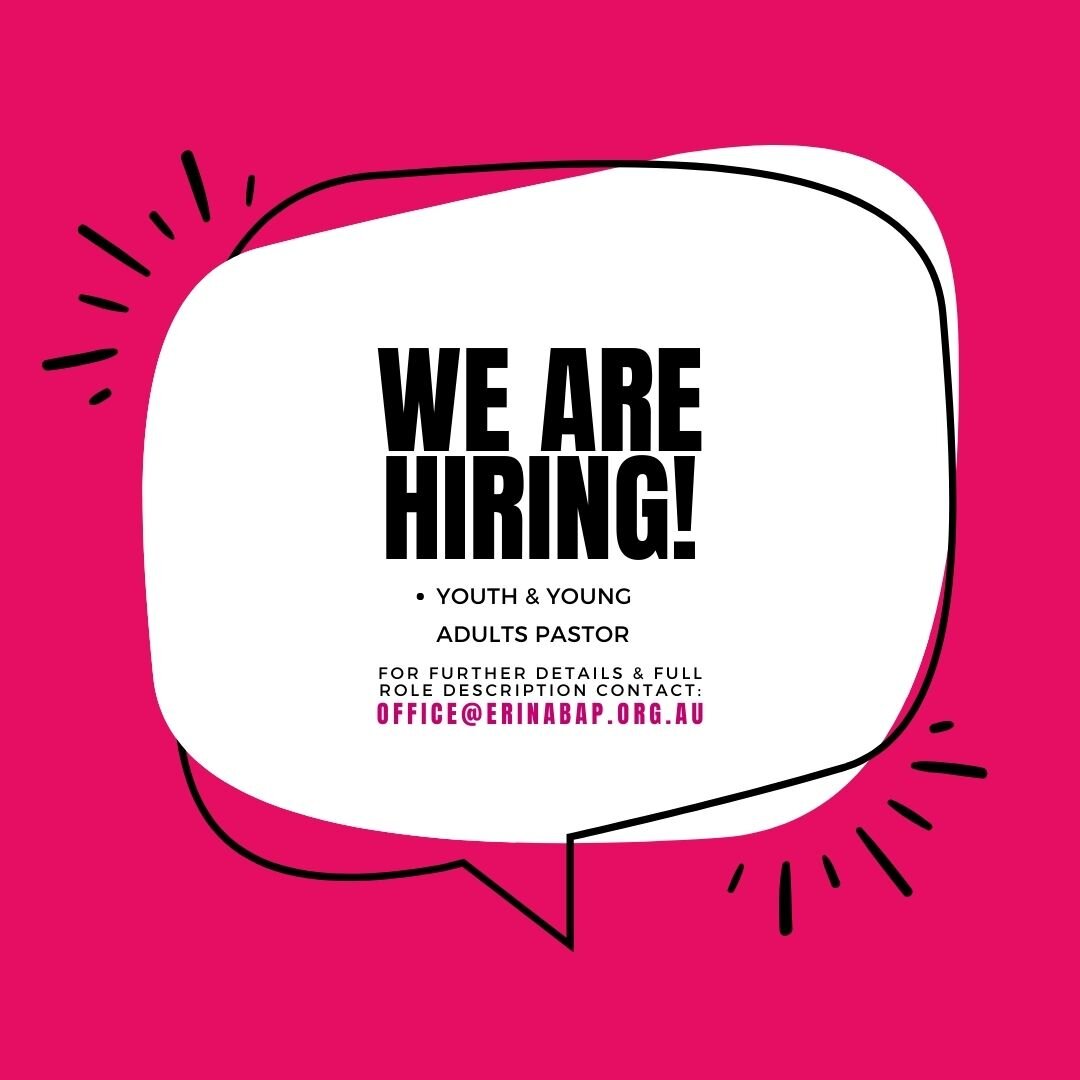 Did You Hear? We are Hiring!
We would love for you to join our amazing pastoral &amp; staff team
More information can be found here: https://www.christianjobs.com.au/jobs/222496813-youth-and-young-adults-pastor-at-erina-community-baptist-church or em