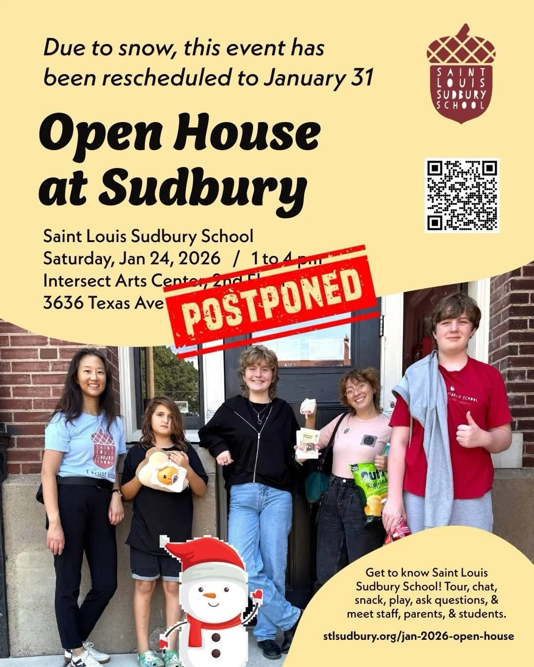 Due to the upcoming snow and cold temperatures, our Winter Open House has been rescheduled to January 31, 1 to 4 pm. Please join us for fun conversation, coffee, hot cocoa, snacks, and an art activity! 💙 Link in bio or stlsudbury.org/jan-2026-open-h