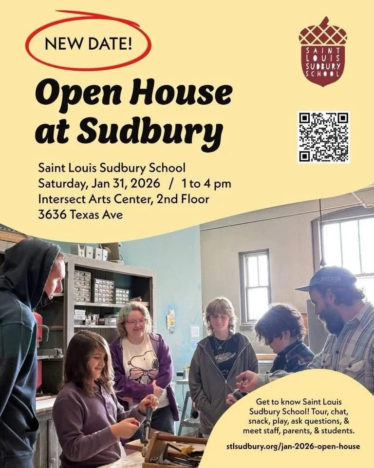 This Saturday! 📣 Saint Louis Sudbury School families, staff, volunteers, and board members invite you to our Winter Open House on Saturday, January 31, 1 to 4 pm, 3636 Texas Ave, 2nd floor of @intersectartscenter. Chat, tour, ask questions, snack, g