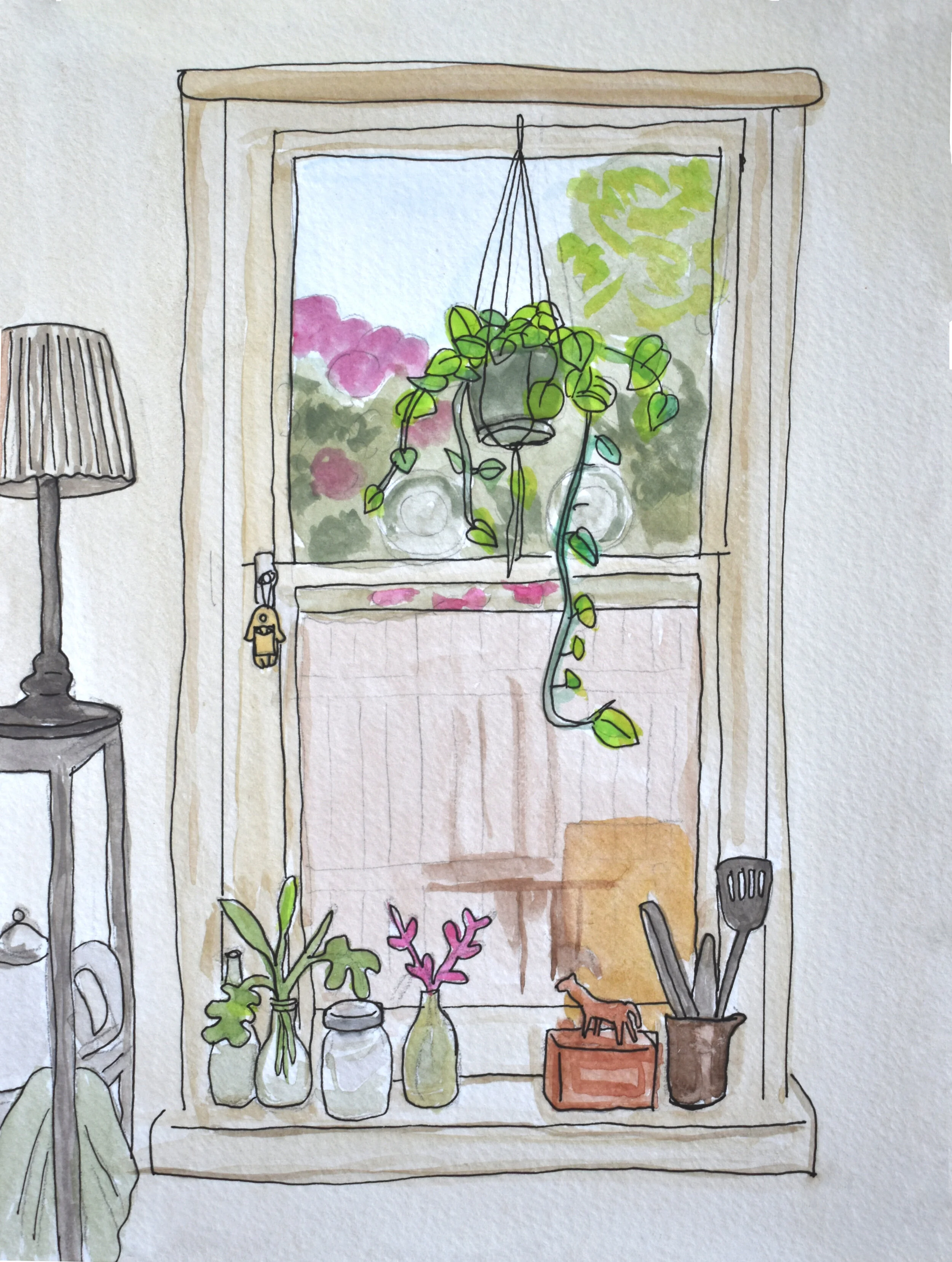   Kitchen, Ava’s First Place in Melbourne , 2021. Watercolor and ink on paper. 