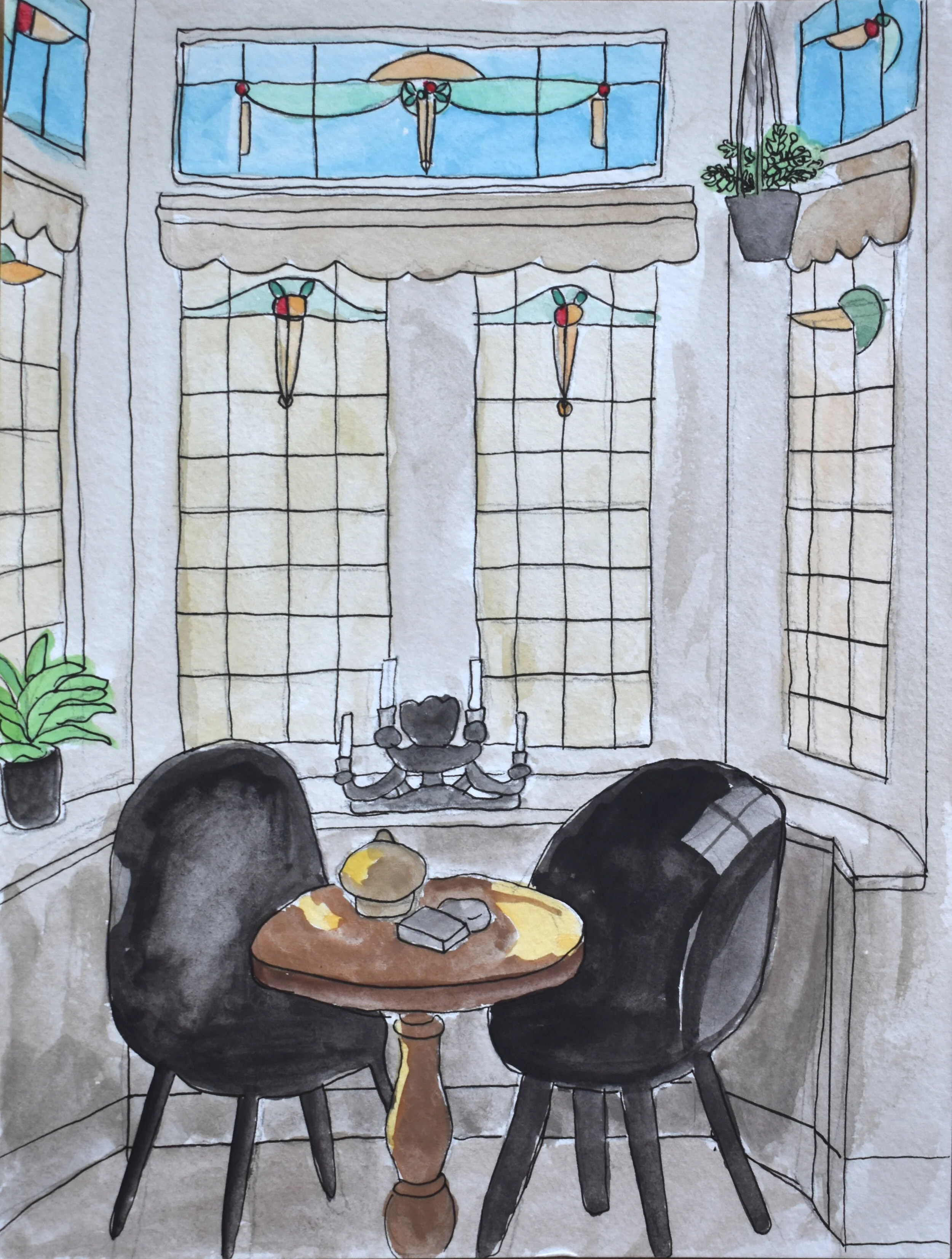   Interior, Ava’s First Place in Melbourne , 2021. Watercolor and ink on paper. 
