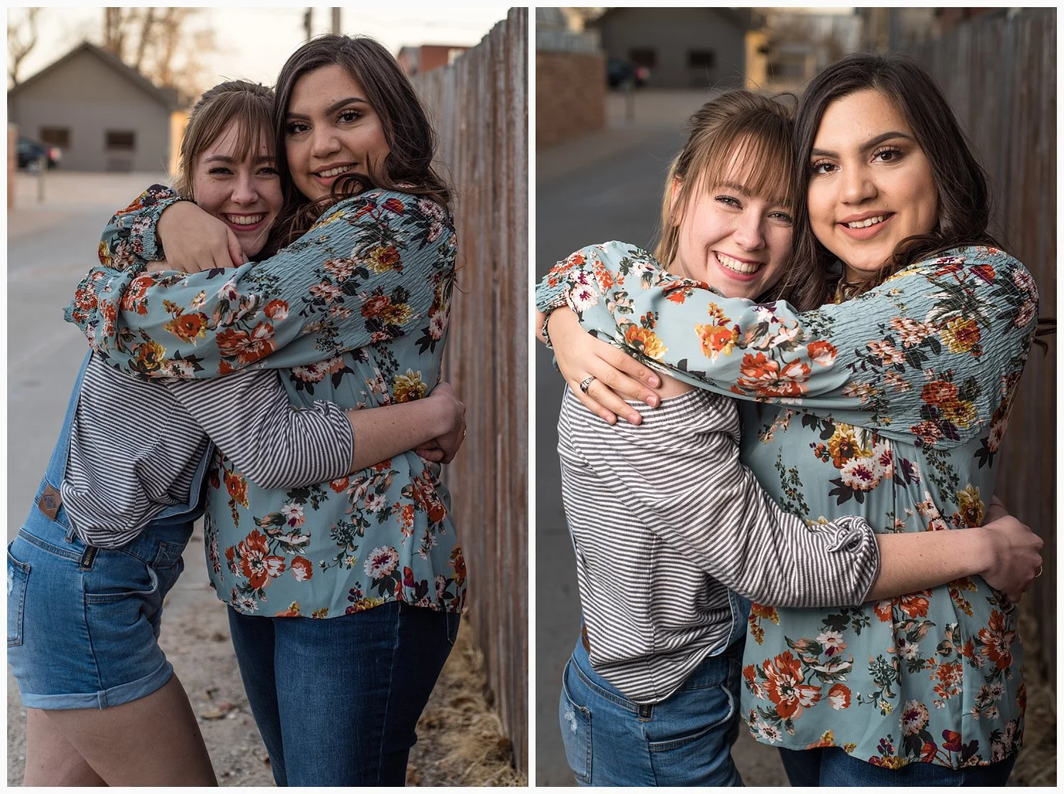 On the left, you see what the picture looks like without flash as Brad was adjusting exposure. The picture on the right is with the off camera flash to light the girls and create separation from the background. 
