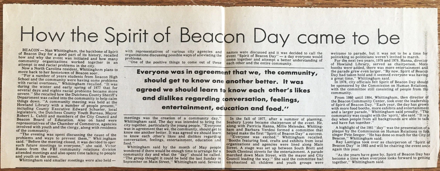 Beacon Evening News 1986, courtesy of the Beacon Historical Society