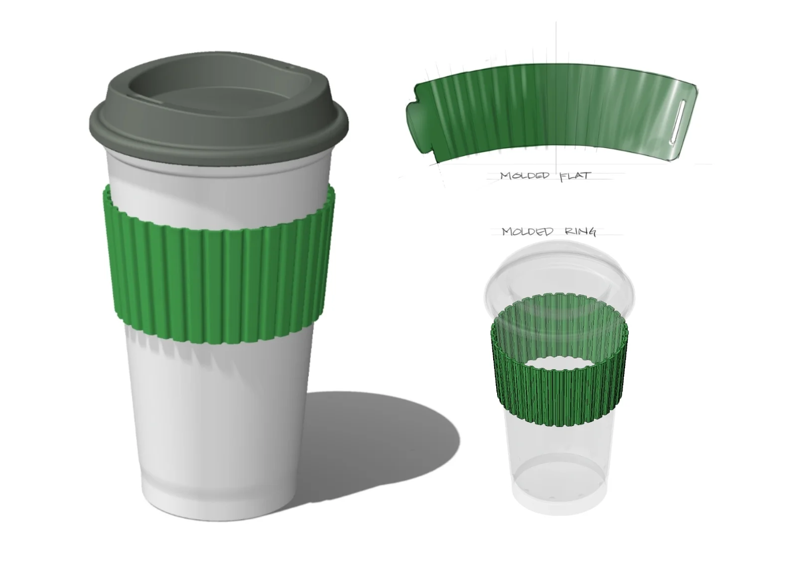 The original concept strove to insure a familiar silhouette, size and features of the incumbent paper cup. In addition to transporting the beverage, the paper cup is also a critical branding component and has connections with the Starbucks customers