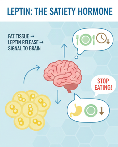 Diagram showing the role of leptin hormones in satiety for medical weight loss in Singapore