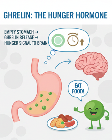 Diagram showing the role of ghrelin hormones in hunger for medical weight loss in Singapore