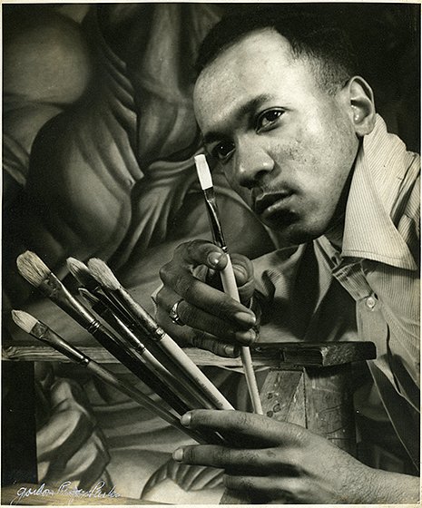 Gordon Parks, Charles White in front of his mural “Chaos of the American Negro,” 1941, 