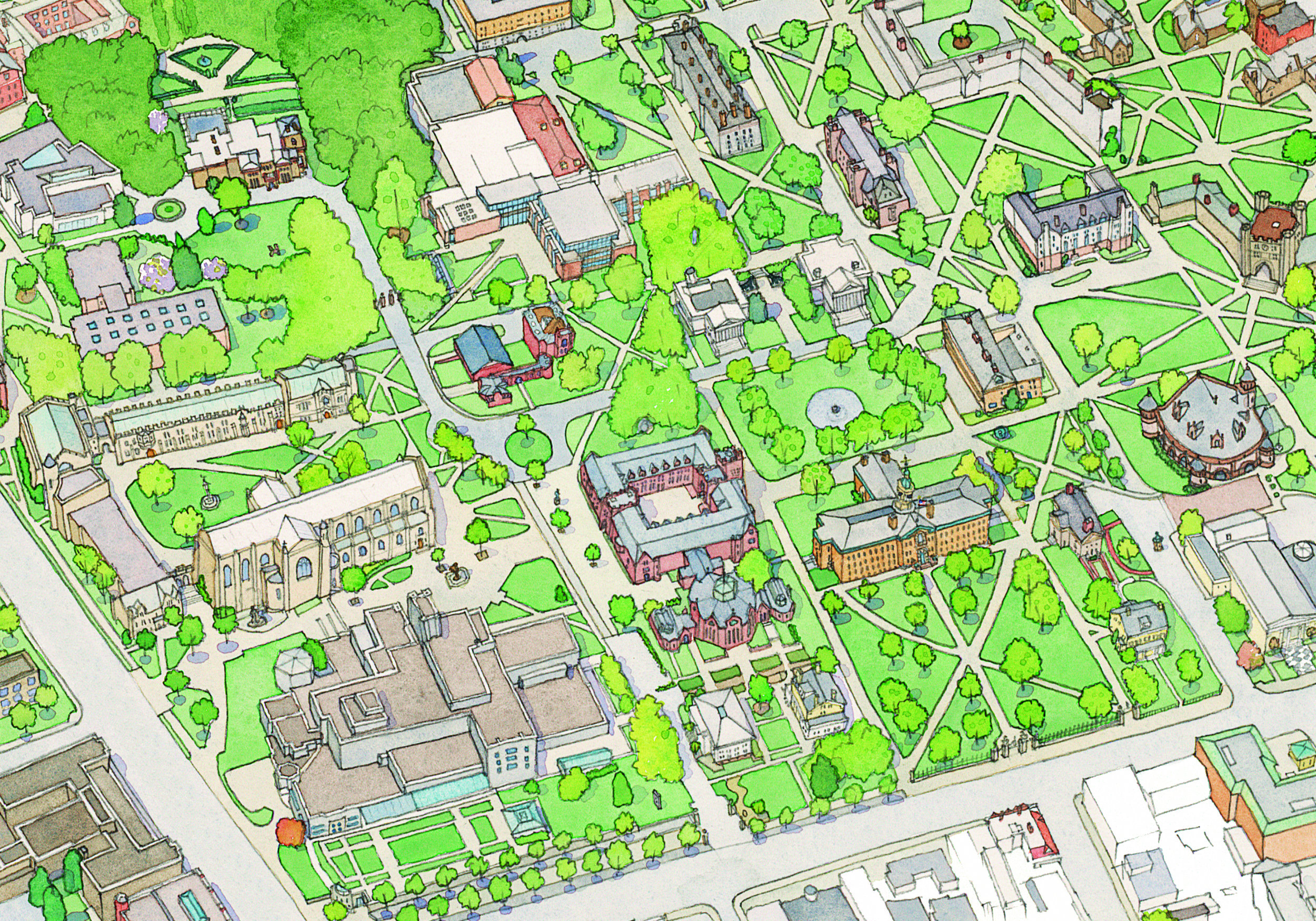 Princeton University Central Campus - Aerial Illustration