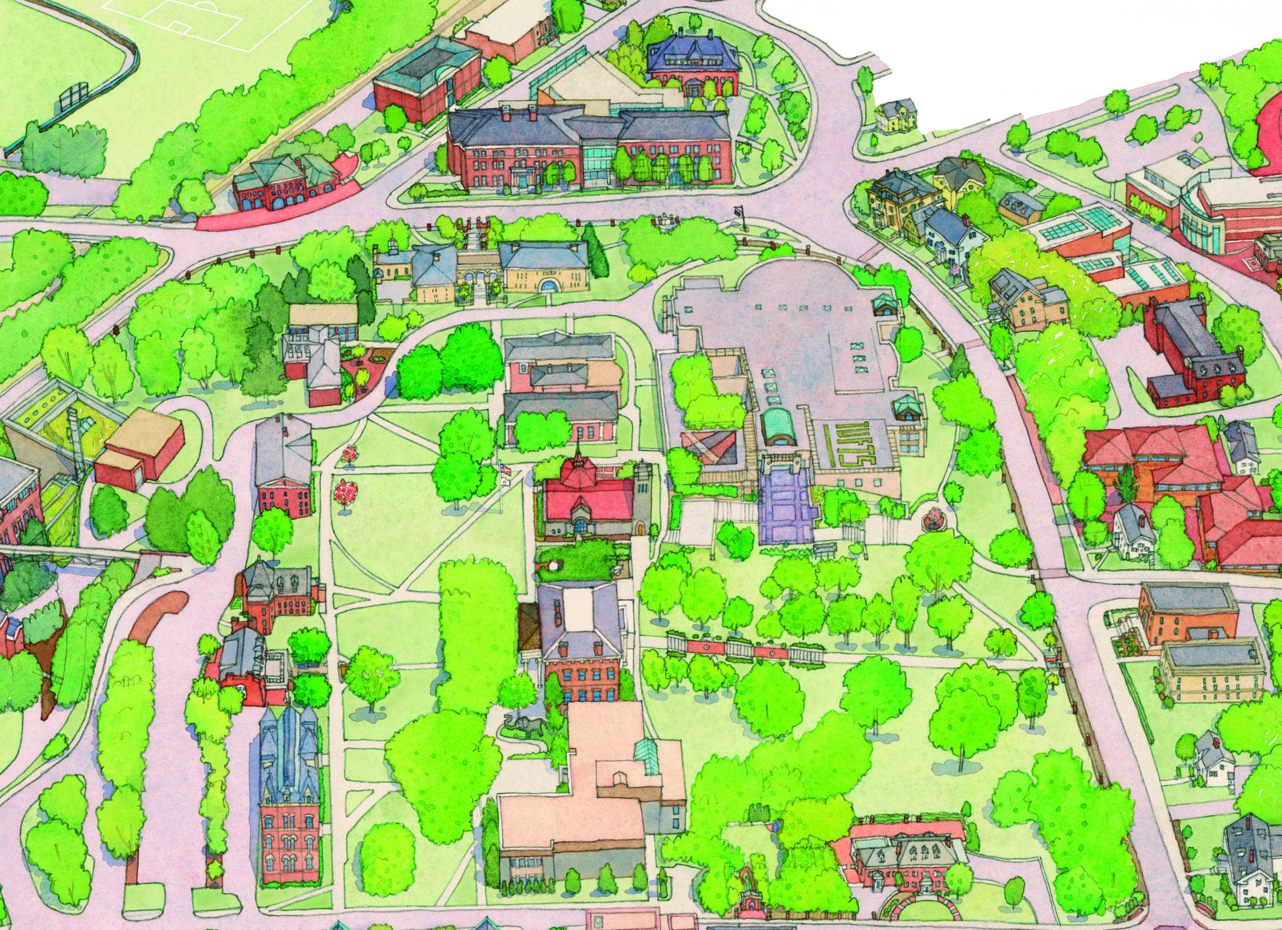 Tufts University Central Campus - Aerial Illustration
