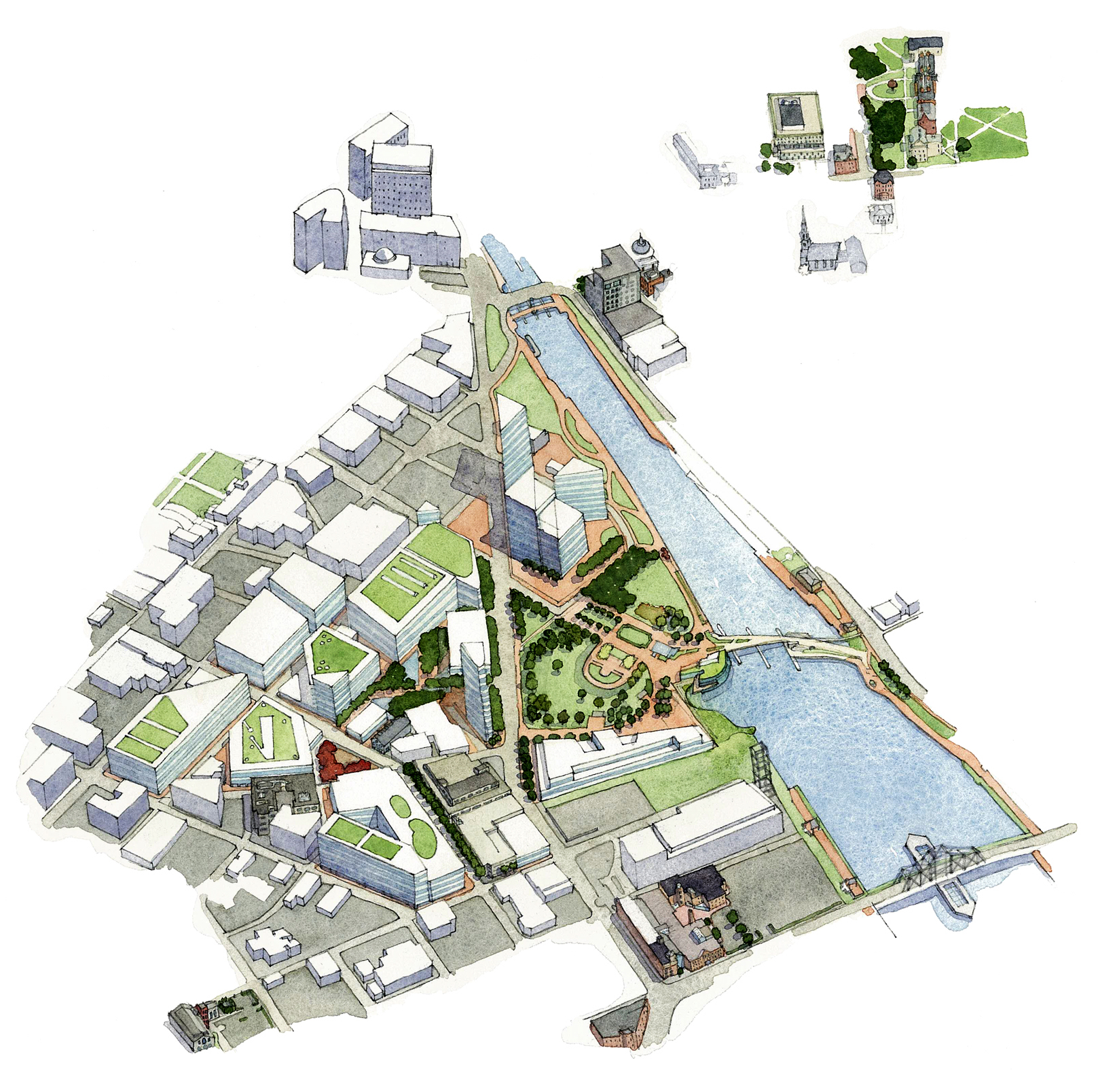 Brown University - A Proposal for the Knowledge District Campus - Aerial Illustration