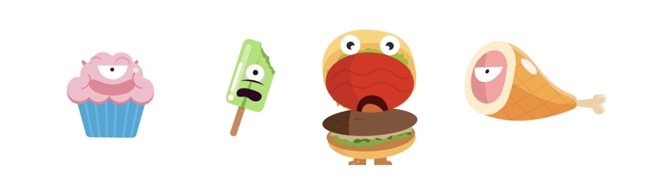 The client wanted to make bad food in the beginning. Later on we decided to have cute food only.