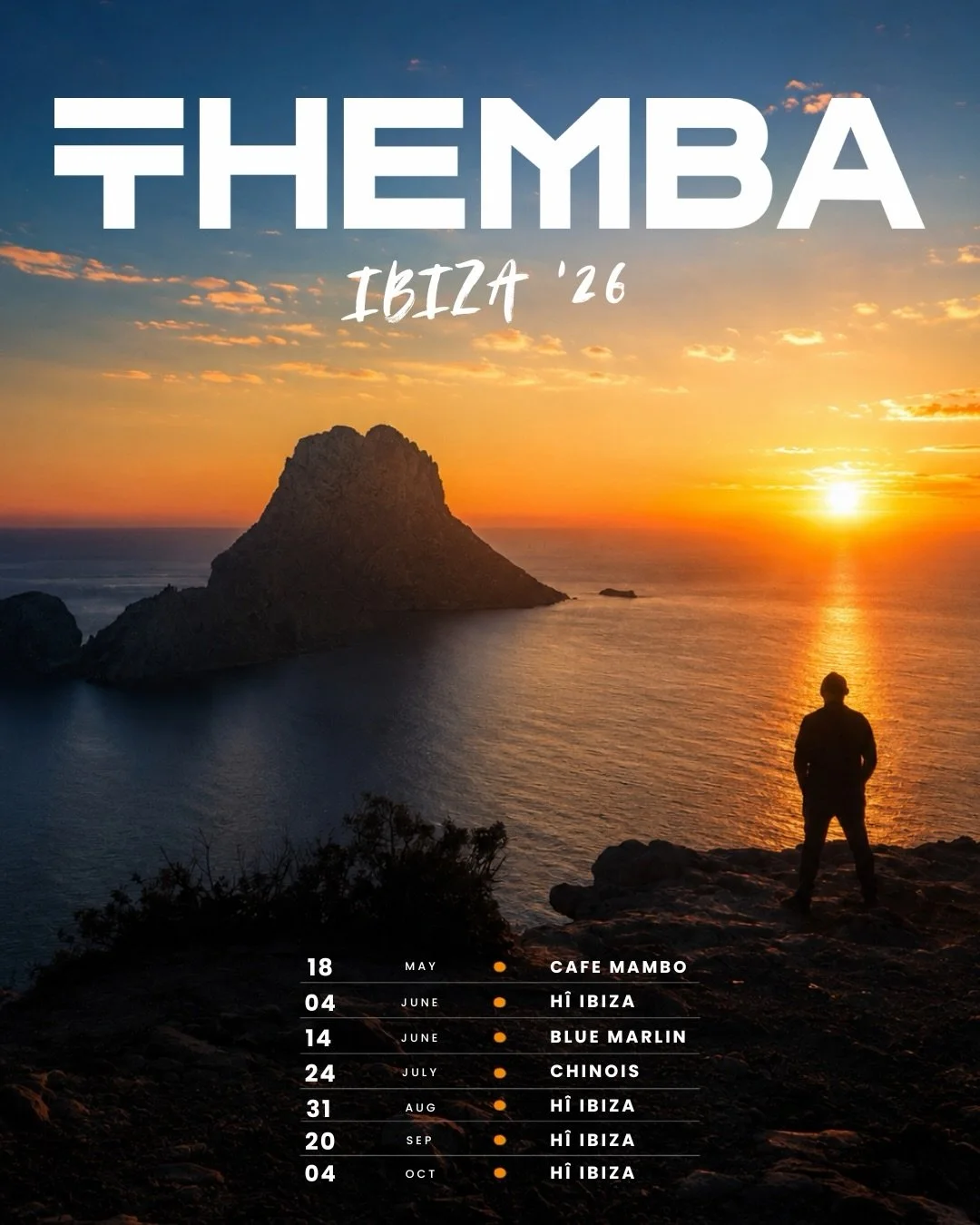 Island 🏝️ dates for #summer26 #ibiza 

#whereisthemba❓ 

🪩🪩🪩🪩
@hugelthug 
@mestiza.music 
@francismercier
@hiibizaofficial 
@majorleaguedjz 
@bluemarlinibiza
@mamboibiza 
@chinoisibiza