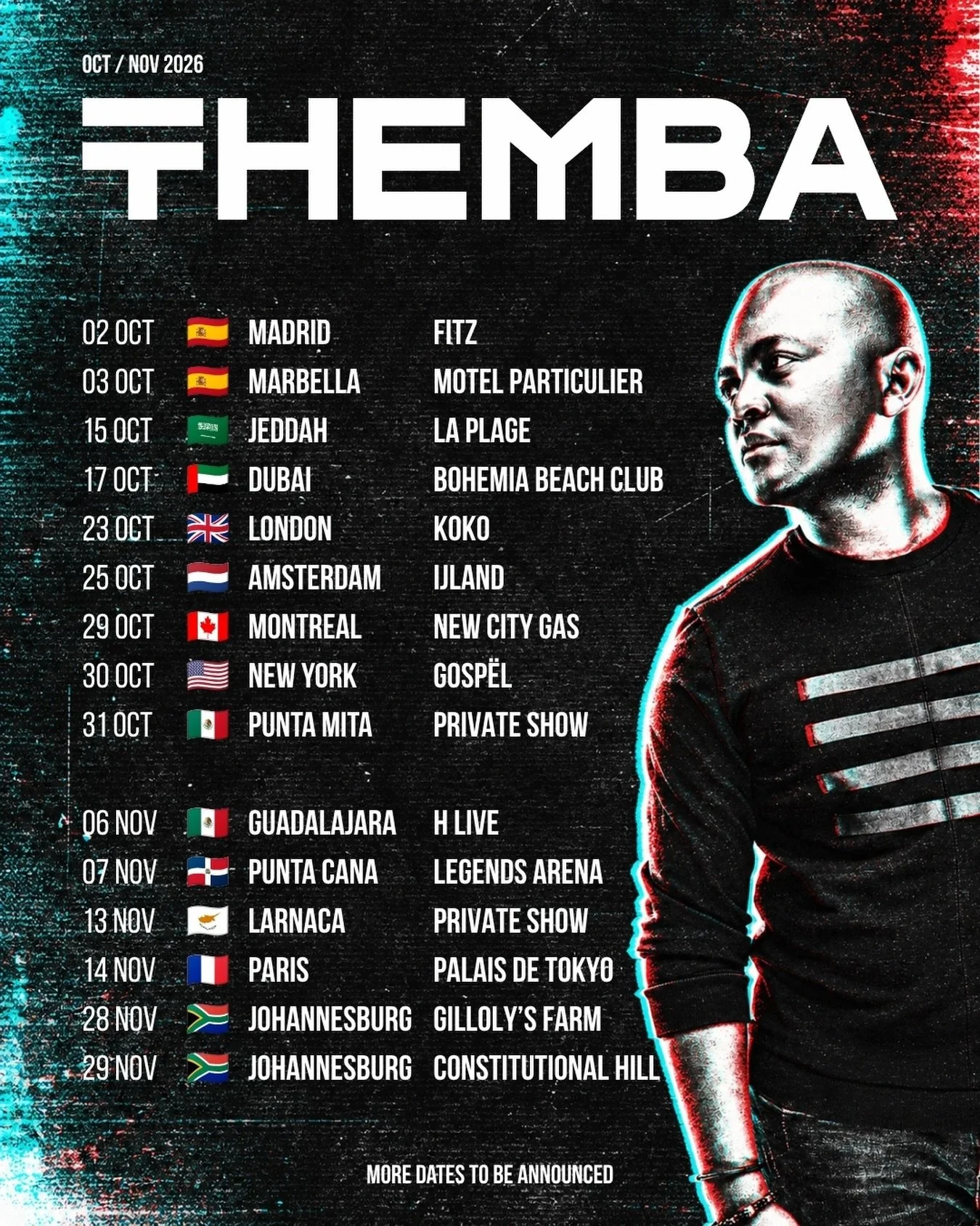 If you ever find me wandering through an airport, please return me to the nearest DJ booth. 😅

October / November Schedule. Can&rsquo;t wait to see you somewhere around the world. 🪩🌍

#whereisthemba❓