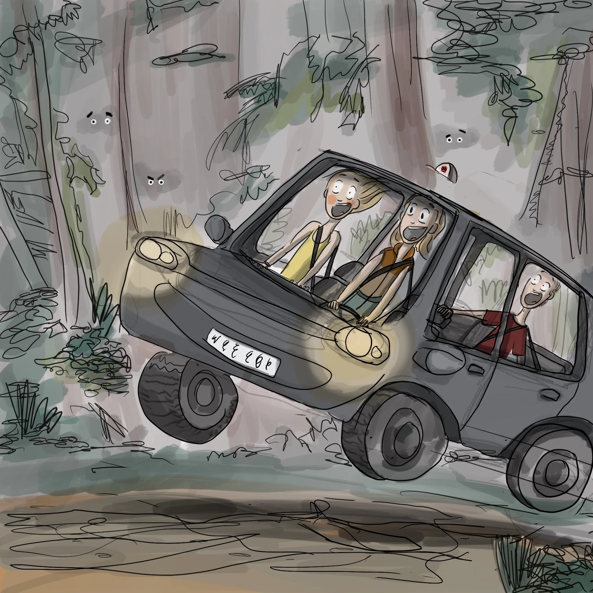 When your best friend sister takes you on a logging road and a pot whole suddenly appears