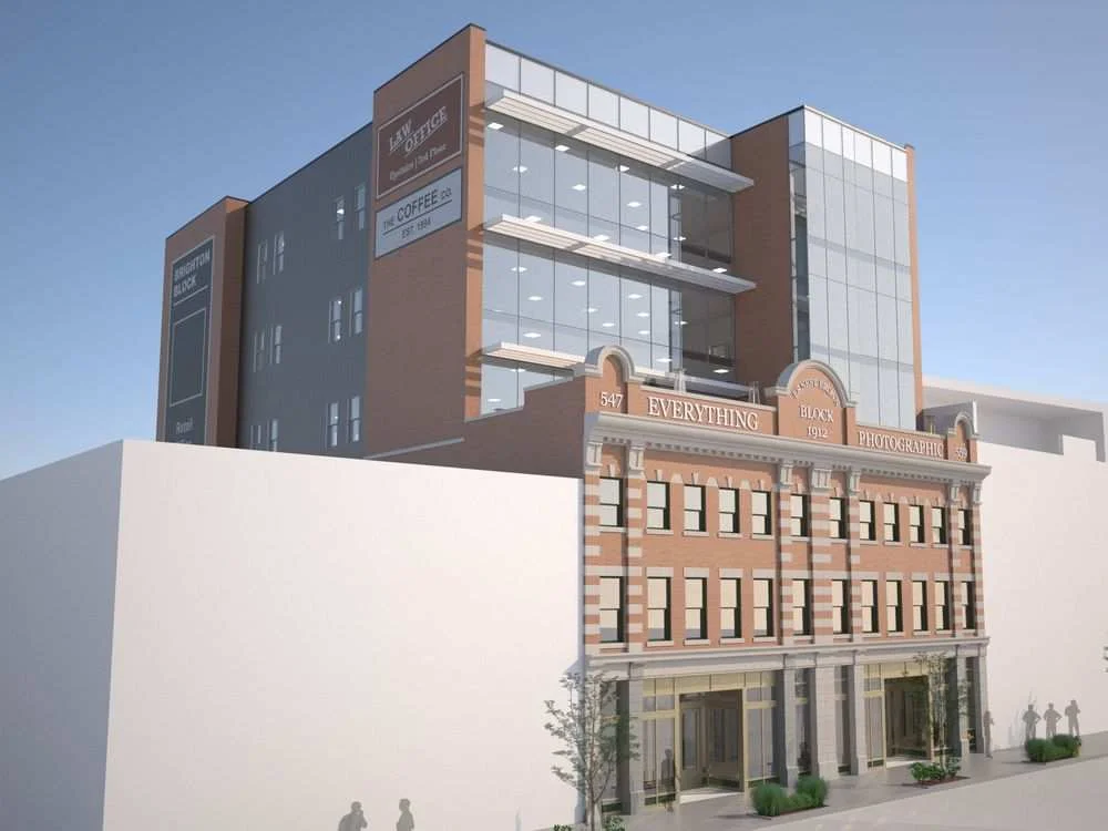 Artist’s renderings of proposed additions and renovations to the Brighton Block also known as the Ernest Brown Block on Jasper Avenue and 96 Street. Courtesy Hodgson Schilf Evans Architects EDMONTON