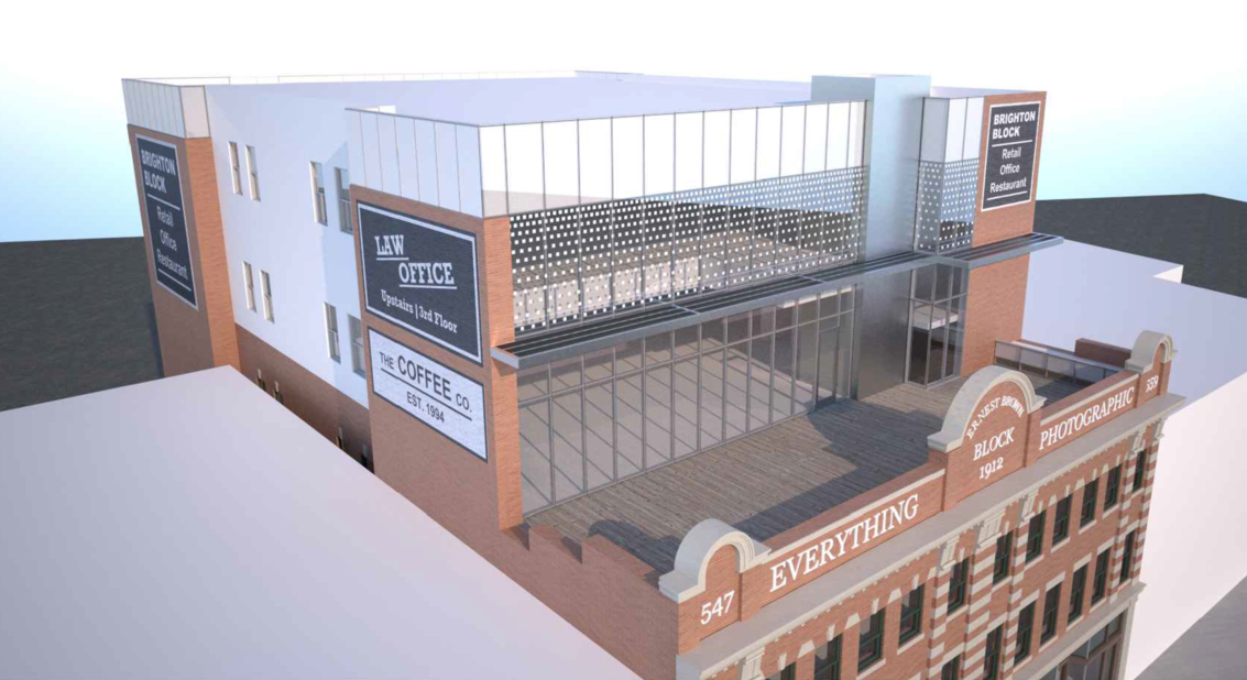 Brighton Block, modern office addition, image courtesy Primavera Development Group