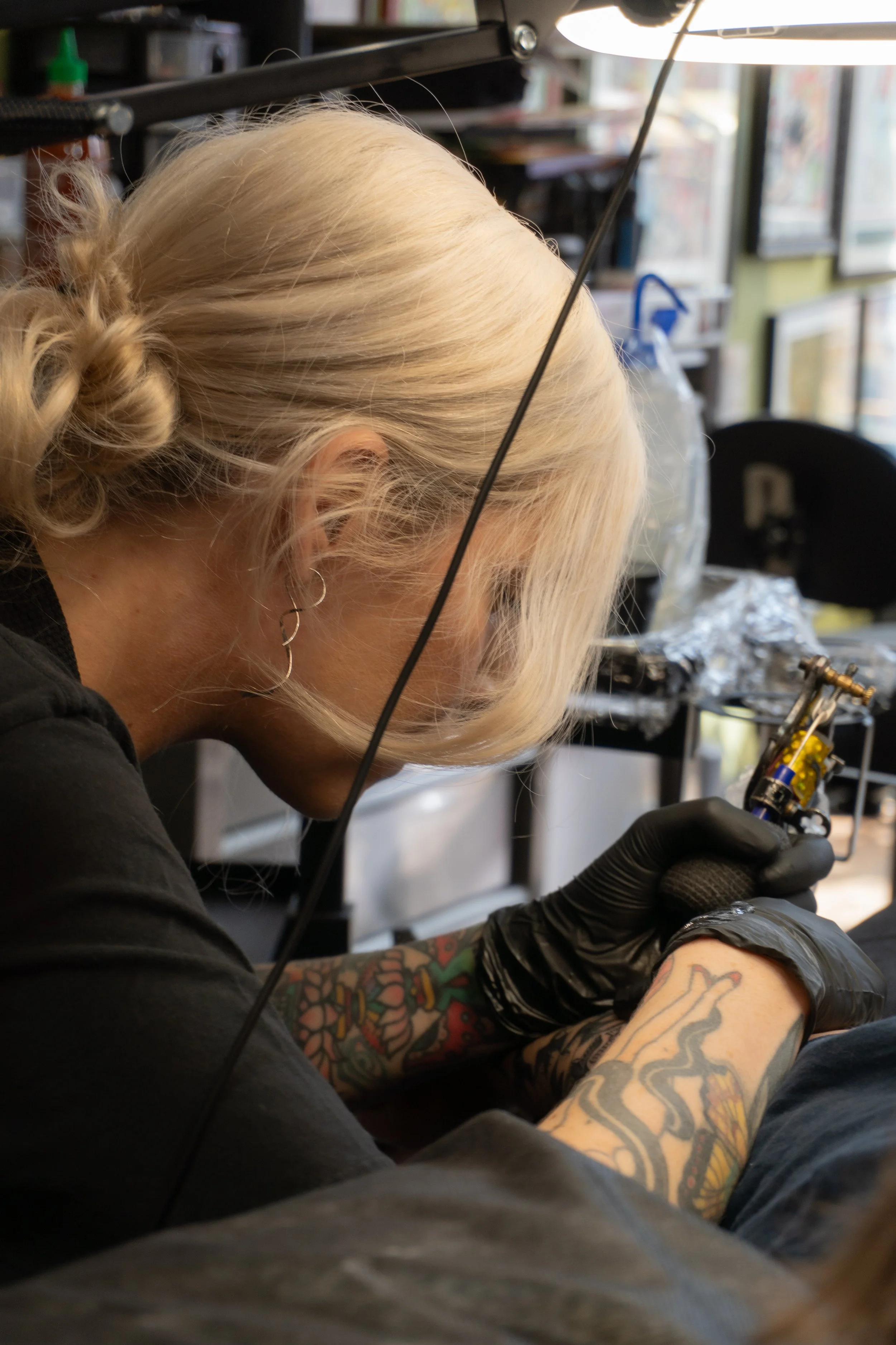 Black and grey fine line tattoo by Denver tattoo artist Jodie Wagner at Landmark Tattoo