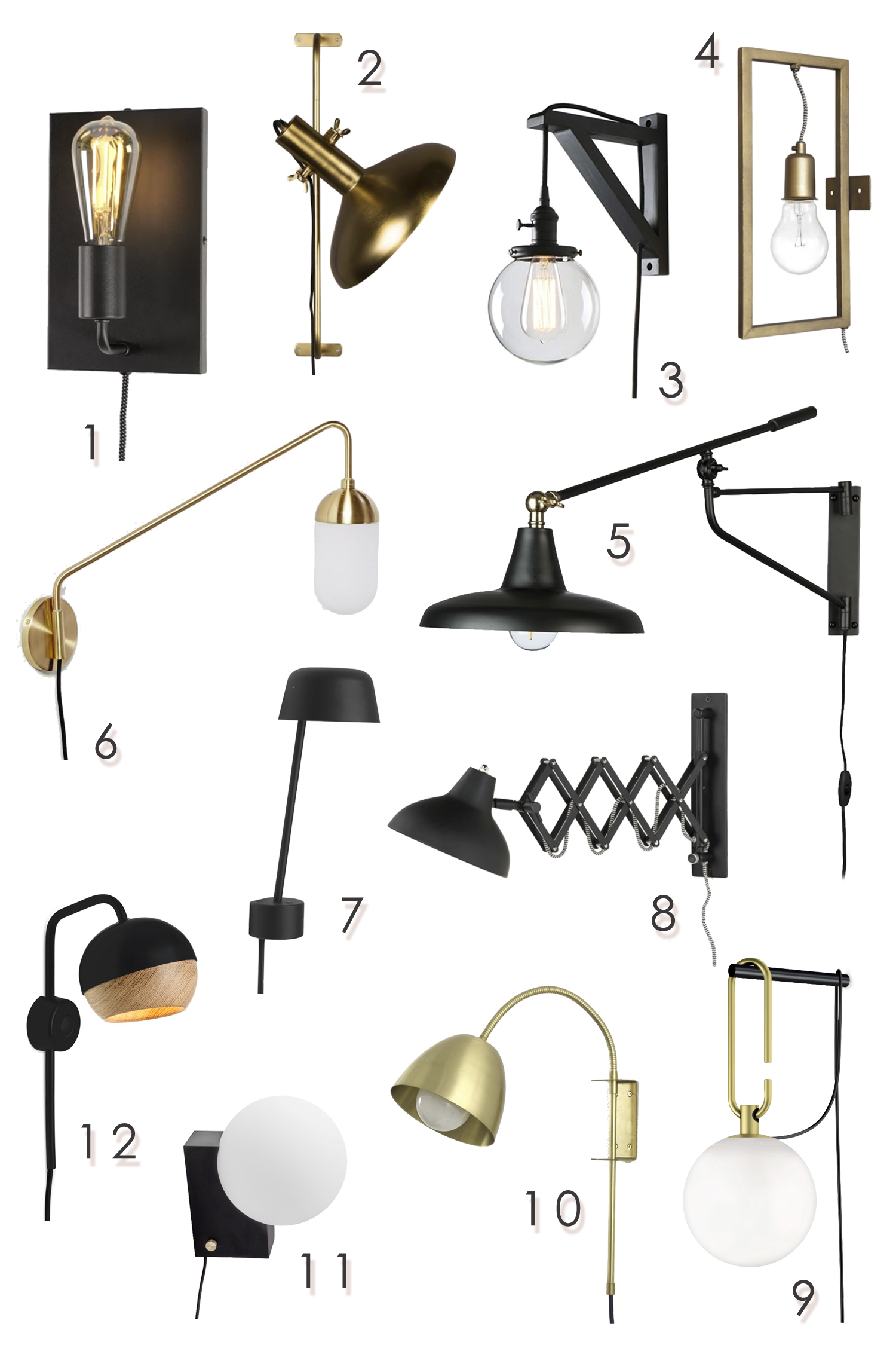 The best wall lights with plugs - part 1: black & brass — Restoring ...